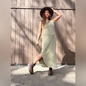 Thread & Supply Olive Green Waffle Knit Midi Tank Dress Sleeveless Medium